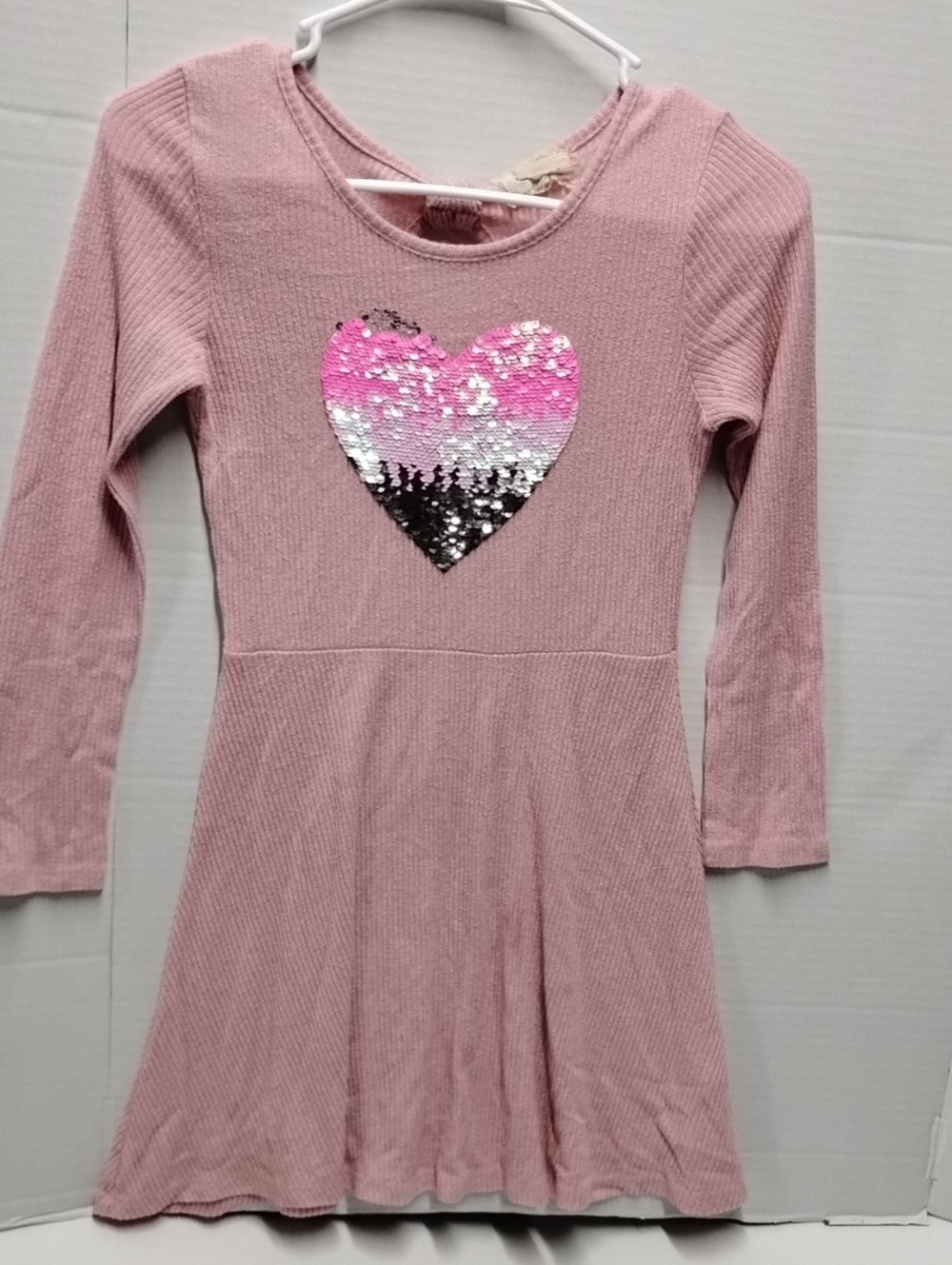 btween Pink Knit Dress with Sequin Heart Valentine's Day Size 10